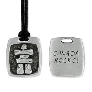 Pewter 'Canada Rocks' Inukshuk on Black Cord Necklace